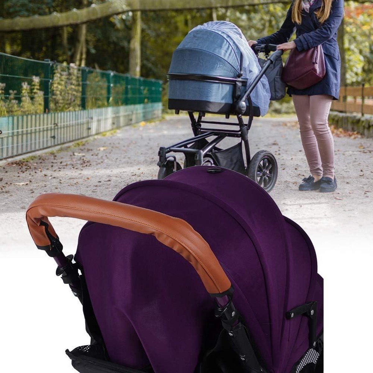 Allecto- Kinderwagen handgrepen - Accessoires - Afneembaar - Bruin - Armleuning - Ritssluiting - Geschikt voor kinderwagens - Wasbaar - Zacht - Handvat - Baby