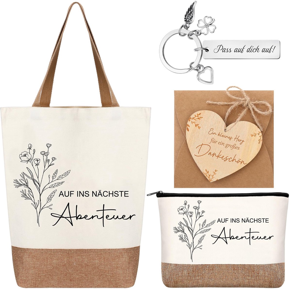 Afscheid cadeau set - Jute tas met make-uptas en sleutelhanger - Geschikt voor collega's en vrienden