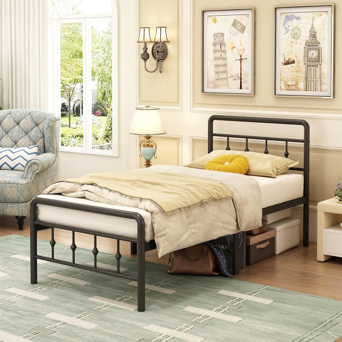 Metalen Bedframe 80 x 190 cm met Vintage Hoofdeinde en Voetenbord, Stevig en Geluidsvrij