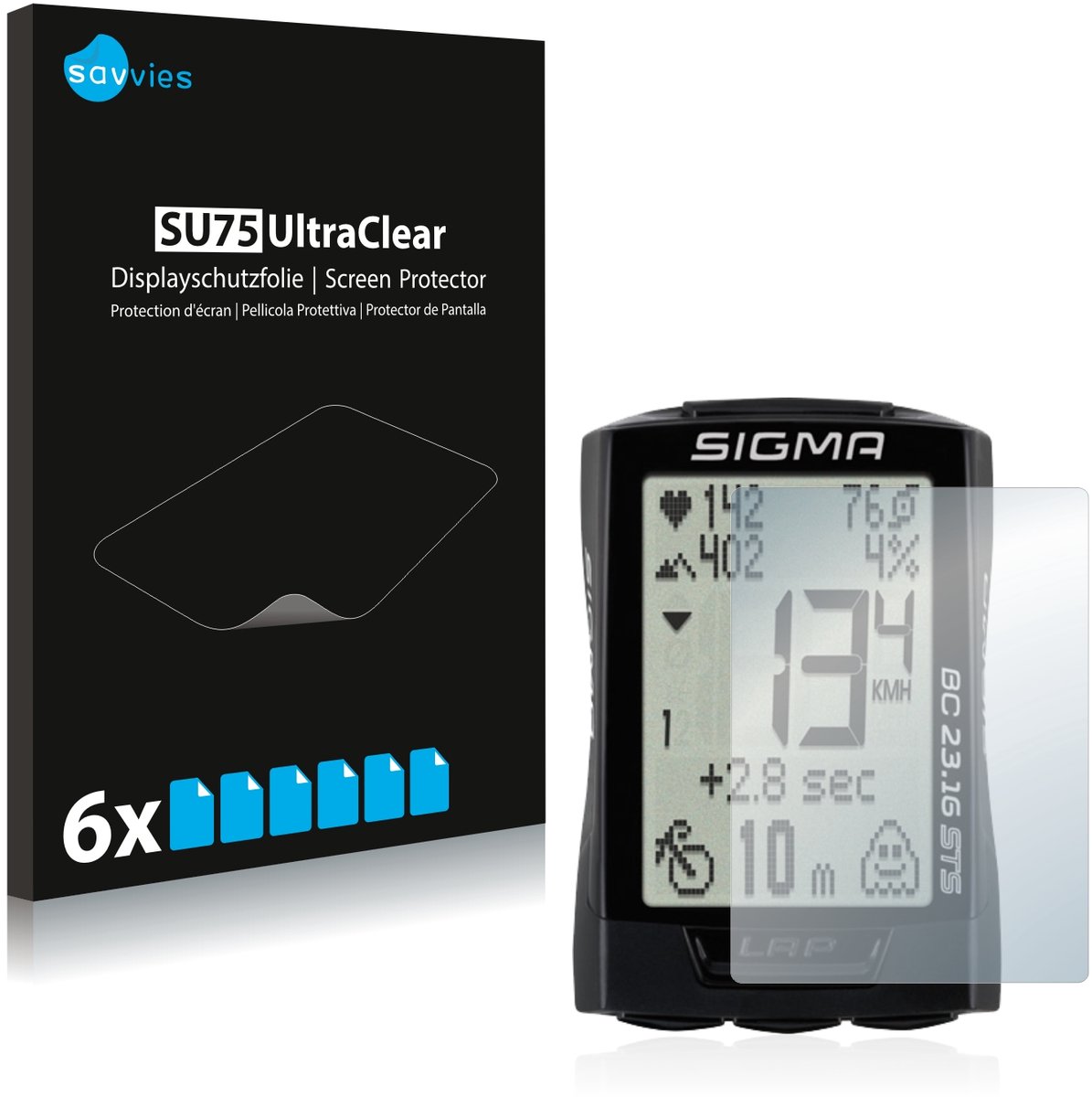Savvies - Screenprotector voor Sigma BC 23.16 - Folie Beschermfolie transparant 6 Stuks
