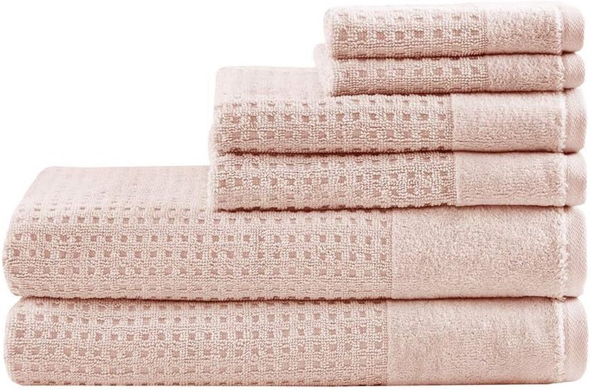 Wafelweefsel 100% katoen handdoekenset 6-delig - roze - sneldrogend - luxe badhanddoeken -