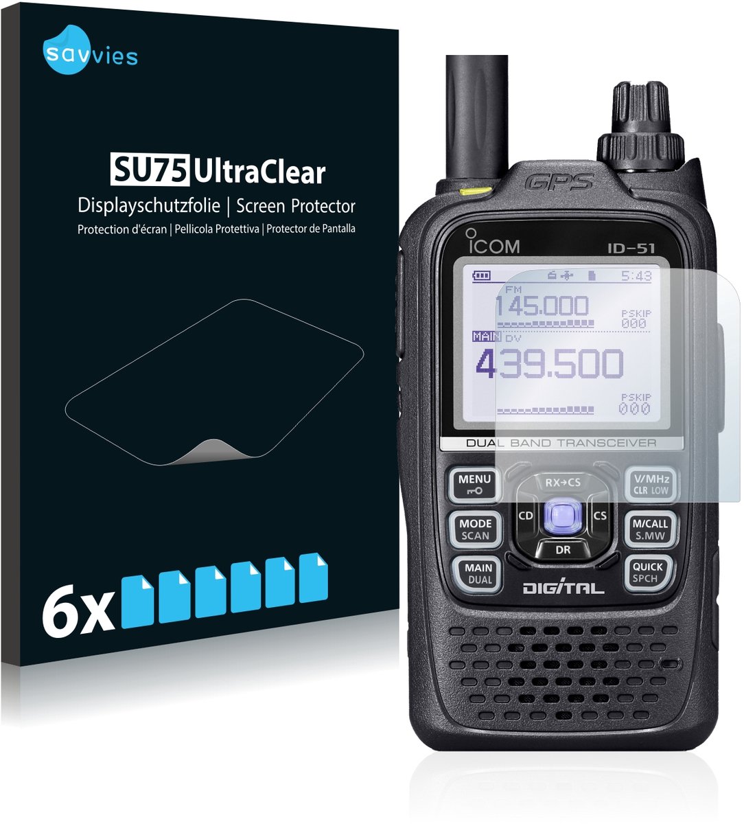 Savvies - Screenprotector voor Icom ID-51 - Folie Beschermfolie transparant 6 Stuks
