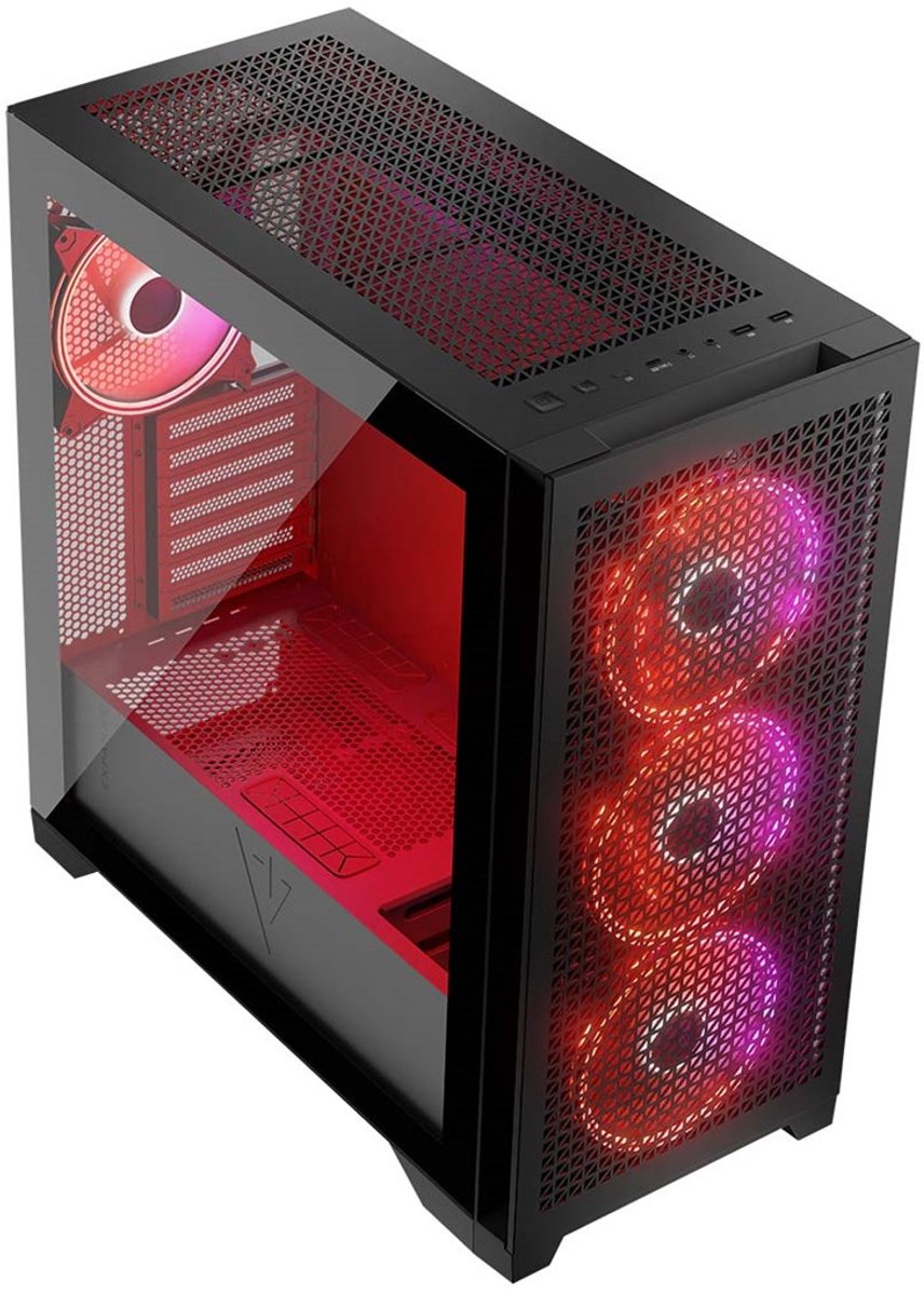 MODECOM Volcano Expanse T APEX ARGB MIDI - Midi Tower Behuizing - Triangle Airflow Design - Gehard Glas - Inclusief 4x 140mm ARGB Fans - USB-C - Zwart