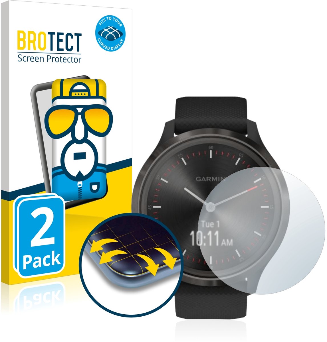 BROTECT - Screenprotector voor Garmin vivomove 3 (44 mm) - Folie Beschermfolie transparant volledig dekking - 2 Stuks