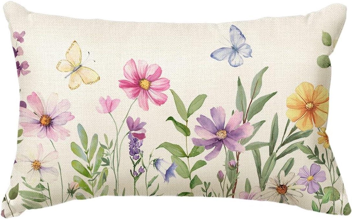 Allecto- Zomerkussenhoes met bloemenpatroon - Bank - 30 x 50 cm - Woonkamer - Decoratie - Geschikt voor bank - Roze