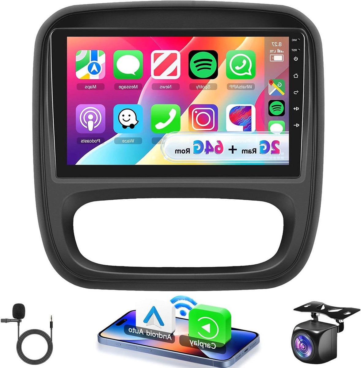 Autoradio Android 15 – Autostereo – Carplay Radio – Navigatiesysteem – Multimedia Systeem – 9 Inch HD Touchscreen – Draadloos CarPlay & Achteruitrijcamera