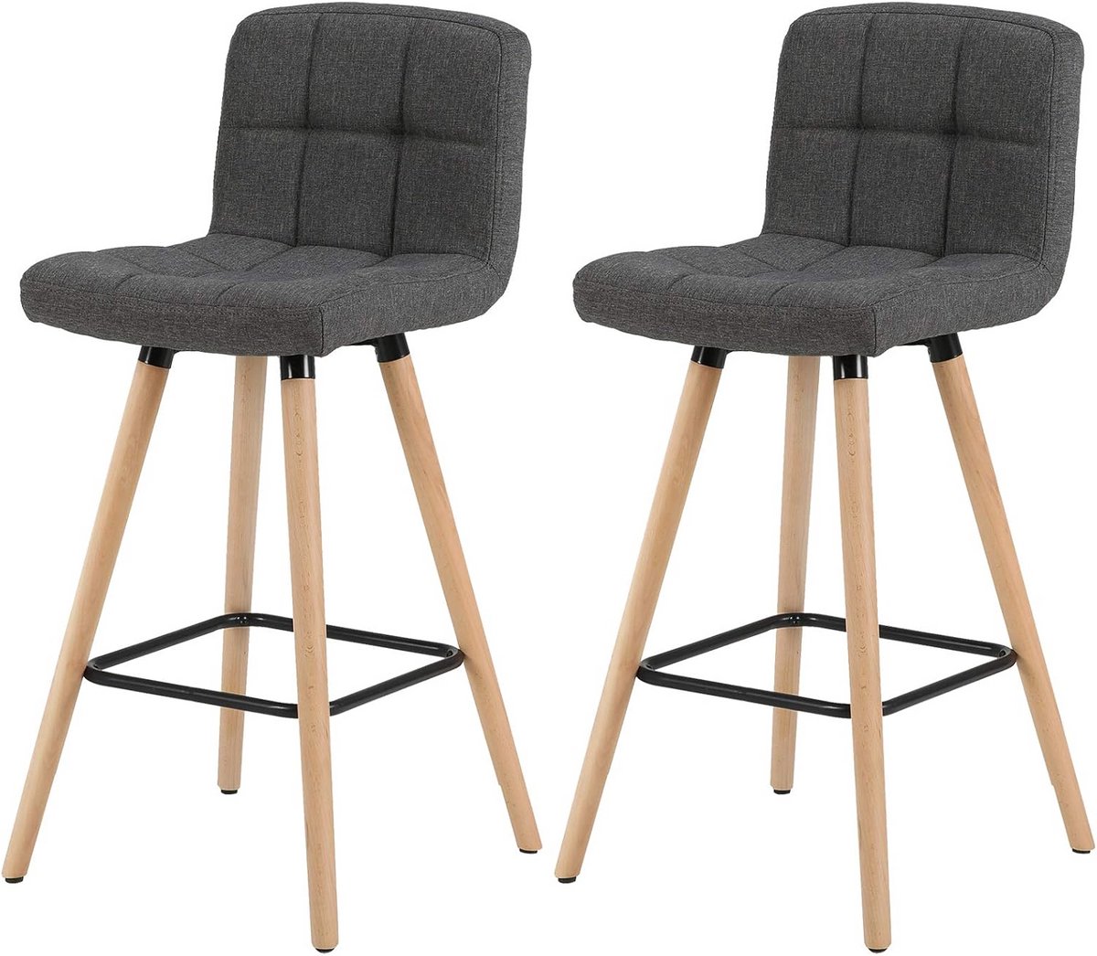 Set van 2 Barkrukken Donkergrijs met Rugleuning en Voetensteun Hout