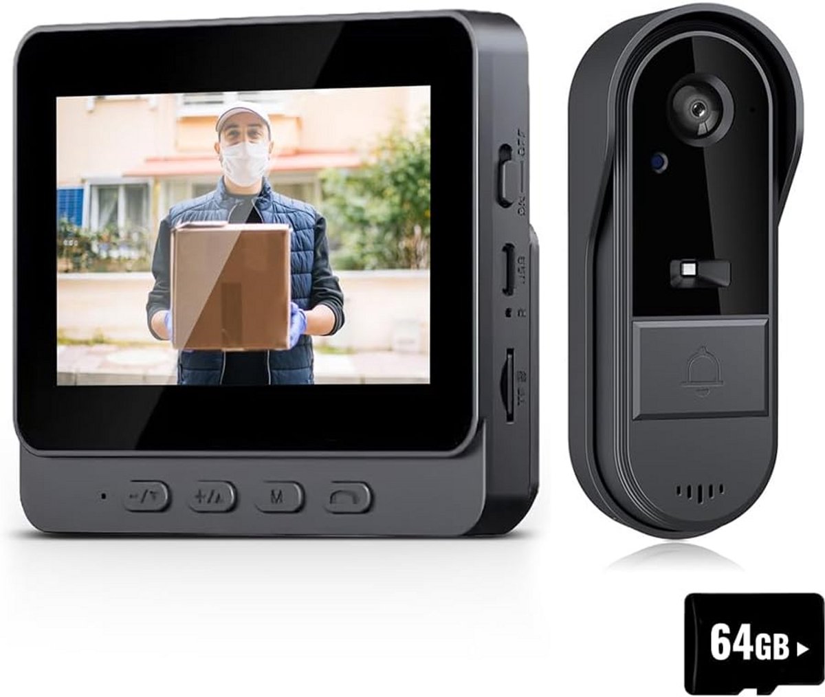 Draadloze Videofoon met 4,3 Inch Monitor en Nachtzicht – Video-intercom met Menselijke Detectie en Bidirectionele Audio