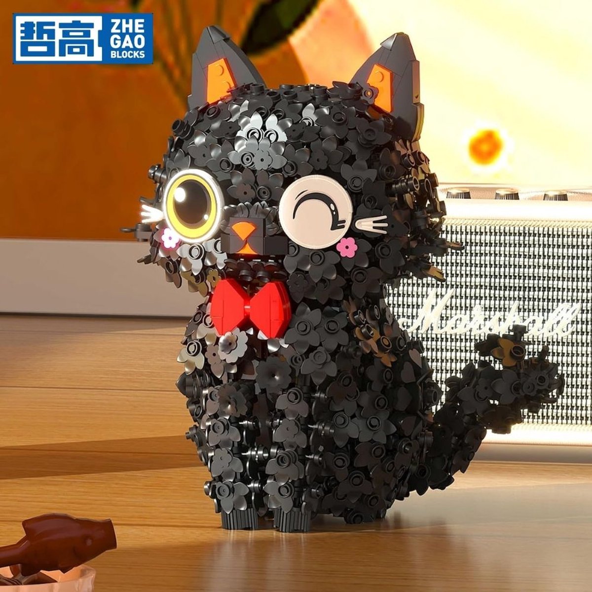 Zhe Gao 662036 Bloemen Kawaii Geluks Kat bouwset | Botanical Bonsai Flowers collection | Classic educatief creator speelgoed bloemenpracht bouwpakketten voor kinderen & volwassenen | Niet compatibel met Lego | Bouwdoos met 1651 bouwstenen — afbeelding 9