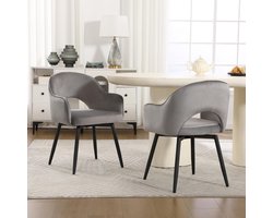 Ya-Home Set van 2 fluwelen eetkamerstoelen, draaibare eetkamerstoel met metalen poten, gestoffeerde stoelen voor woonkamer/restaurant, grijs
