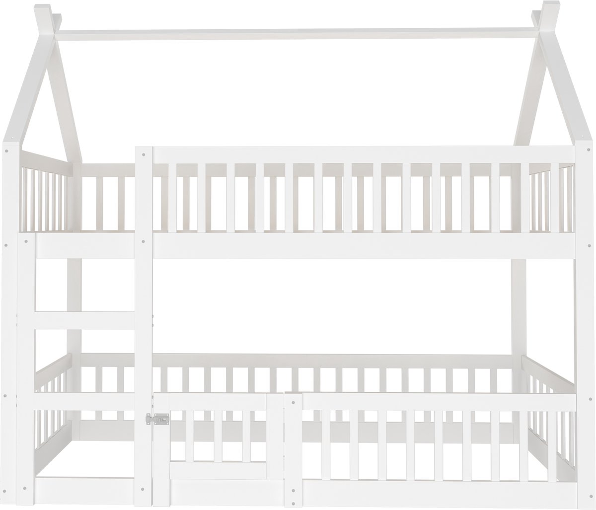 MIVRAY Kinder Stapelbed 90x200cm - Met Trap En Veiligheidshekken - Multifunctioneel Met Speeldeur - Zonder Matras - Hout - Wit