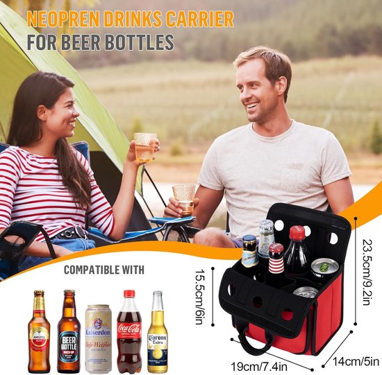 Flessentas voor 6 Flessen - Neopreen, Herbruikbaar, Perfect voor Bier en Dranken, Cadeau voor Feestdagen — afbeelding 3