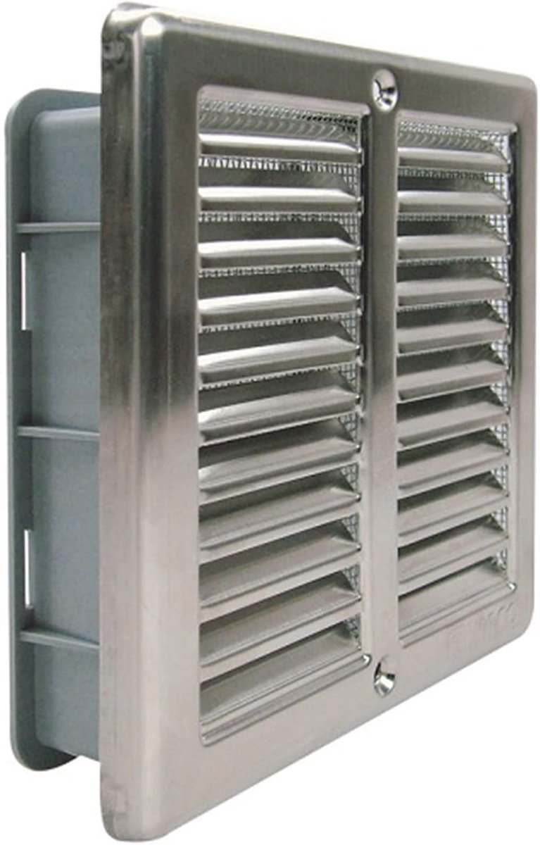 Ventilatierooster Roestvrijstaal - Uitlaatrooster Insectenwering - Luchtcirculatie Garanderen - Met Inbouwframe - 150x150mm - Geborsteld