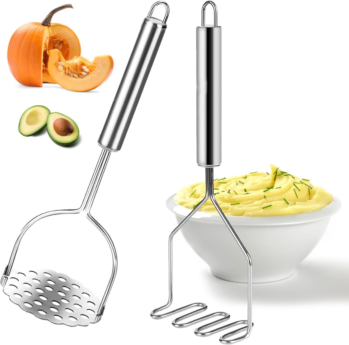 2-Pack Roestvrij Stalen Aardappelstamper voor Groenten en Aardappelpuree