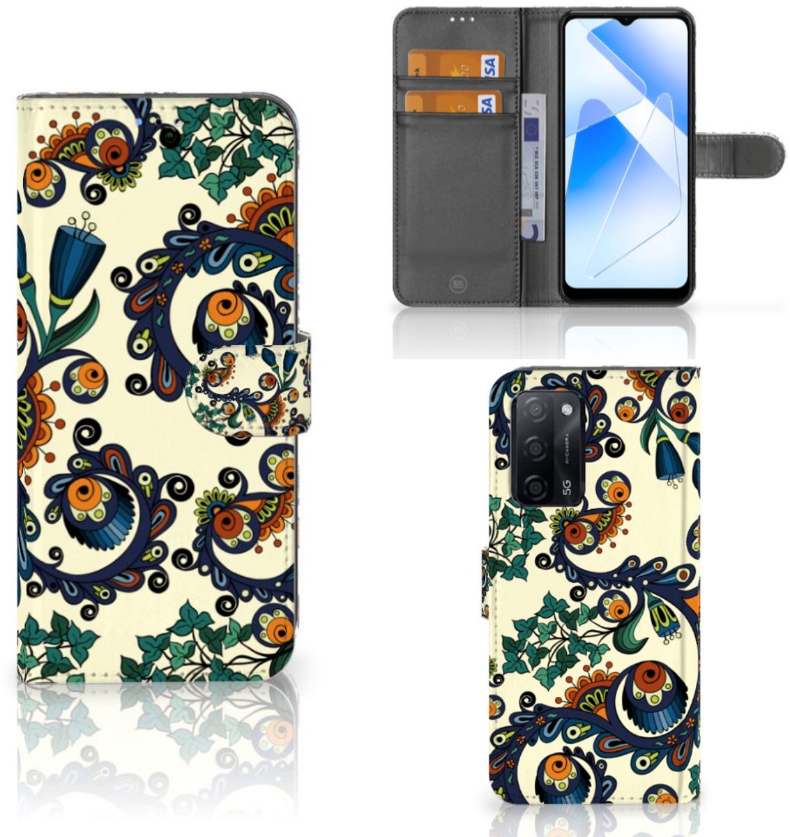 Wallet Case OPPO A16/A16s/A54s Barok Flower