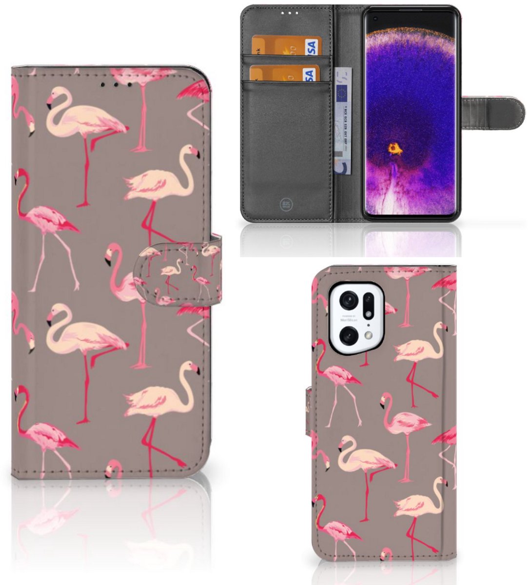 OPPO Find X5 Pro Telefoonhoesje met Pasjes Flamingo