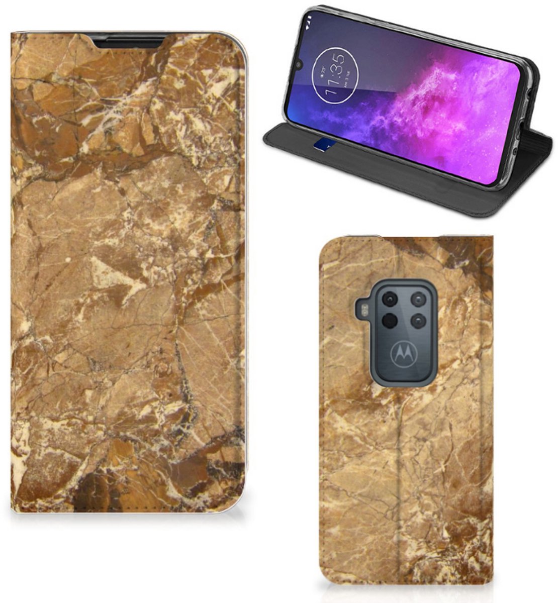 Book Case voor Motorola One Zoom Standcase Marmer Creme