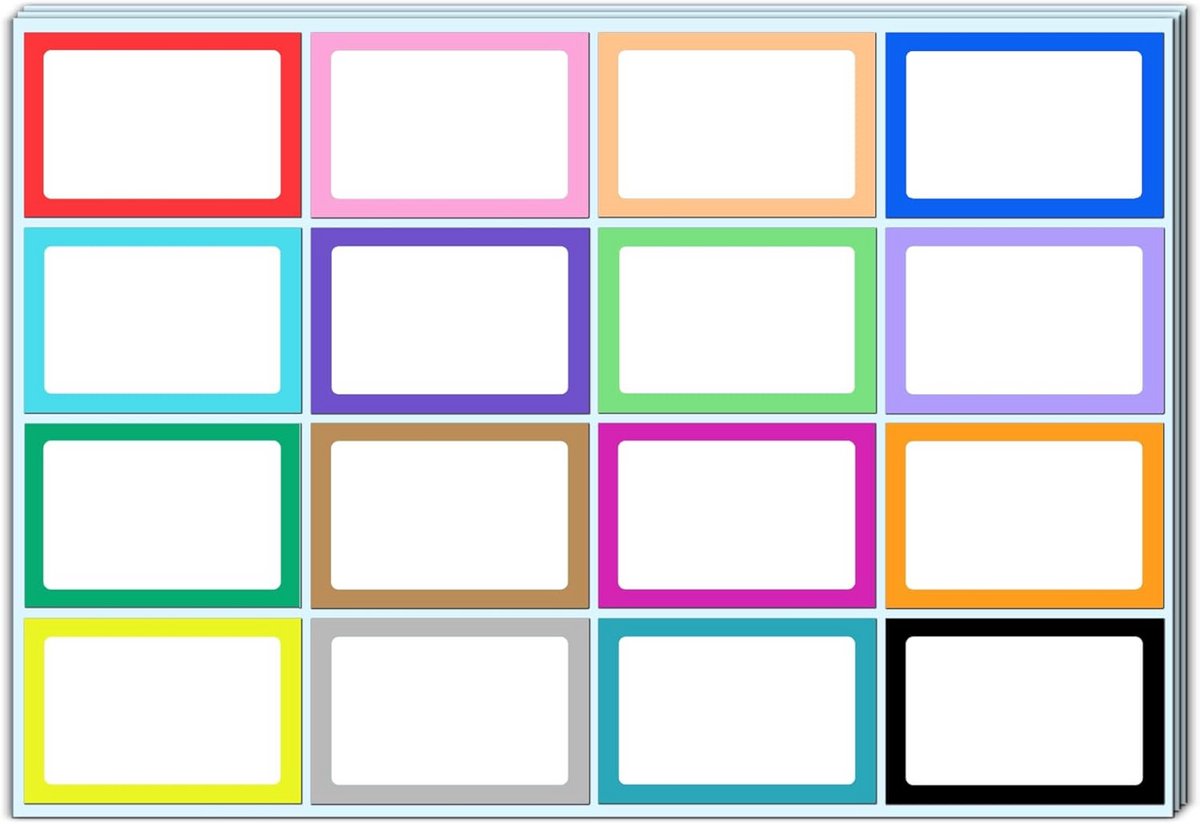 Gekleurde Naam Stickers - 400 Zelfklevende Etiketten in 16 Kleuren - 75 x 50 mm