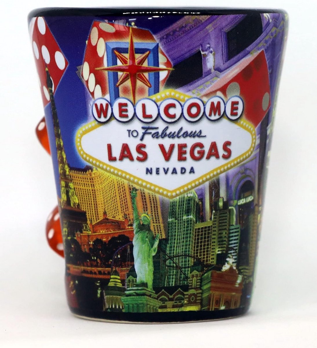 Zwart Shot Glas met Las Vegas Dobbelstenen Collage