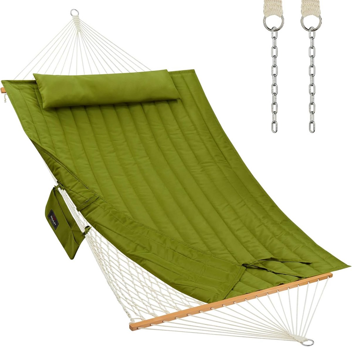 Dubbele Hangmat voor Buiten met Hanghai houten Spreidstangen en Comfortabel Kussen - 215 kg Capaciteit voor 2 Persoons
