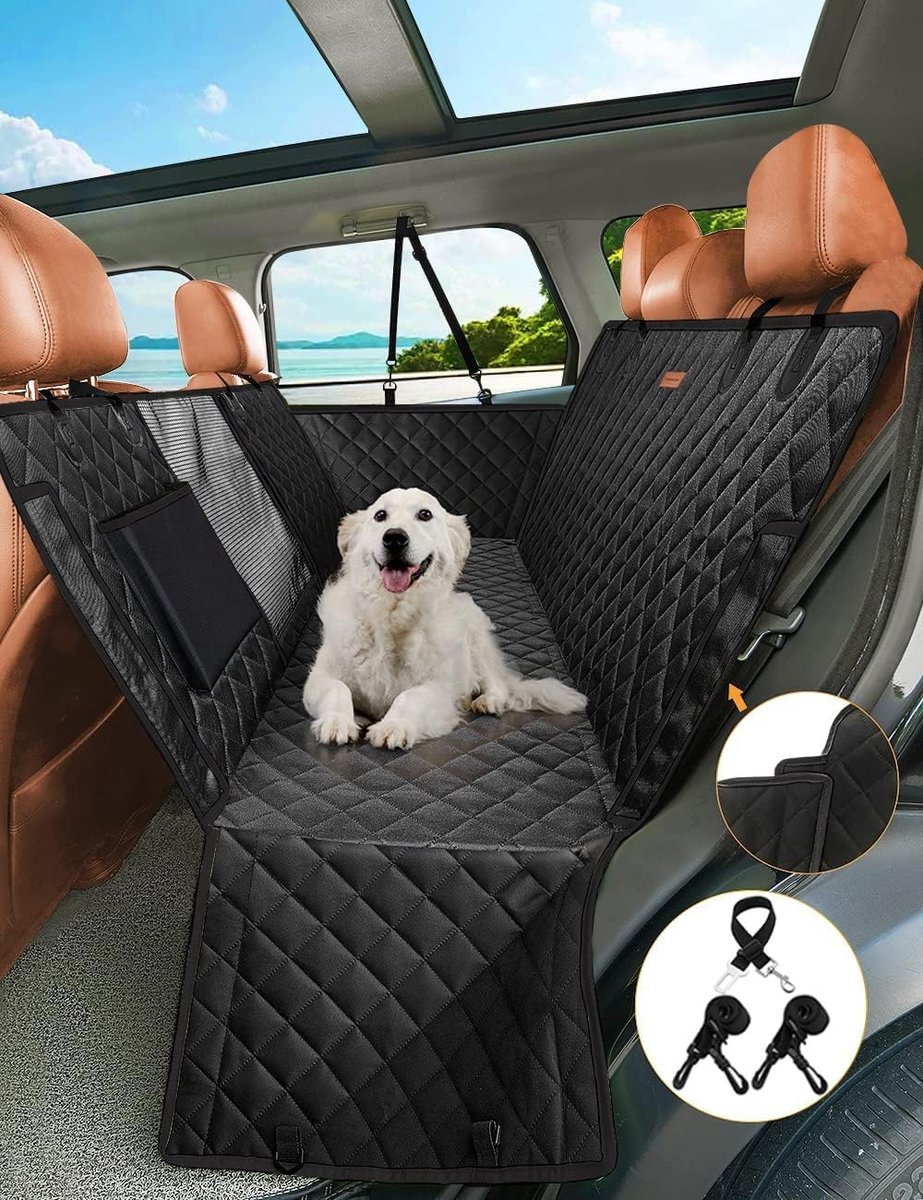 nzonpet 4-in-1 hondenautostoelhoes, 100% waterdichte krasbestendige hangmat met groot gaasvenster, duurzame antislip huisdierenhoes beschermer voor auto's, vrachtwagens, SUV's - zwart