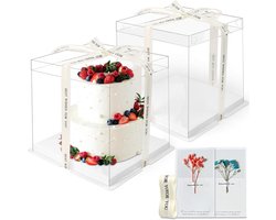 LONHCHI 2 stuks taartdozen 30 x 30 x 25 cm taartdoos, transparante taartdoos, transportdozen, geschenkdoos, doorzichtig met sokkel en eeuwige bloemen voor verjaardag,dessert (Weiß)