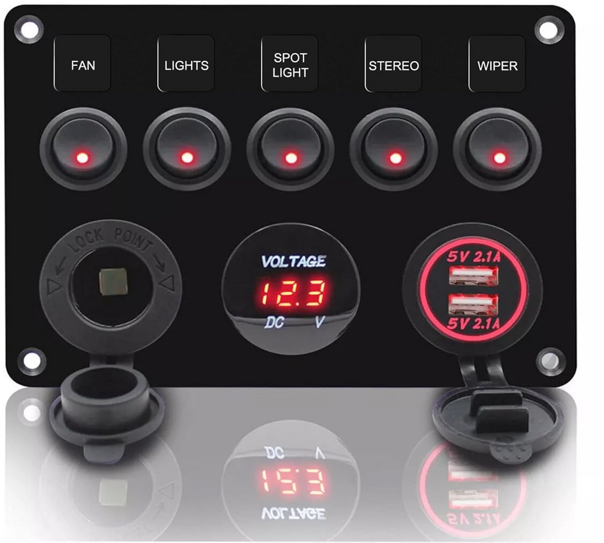 Multifunctioneel schakelpaneel met 5 versnellingen voor voertuigen - IP65 waterdicht, met USB en voltmeter
