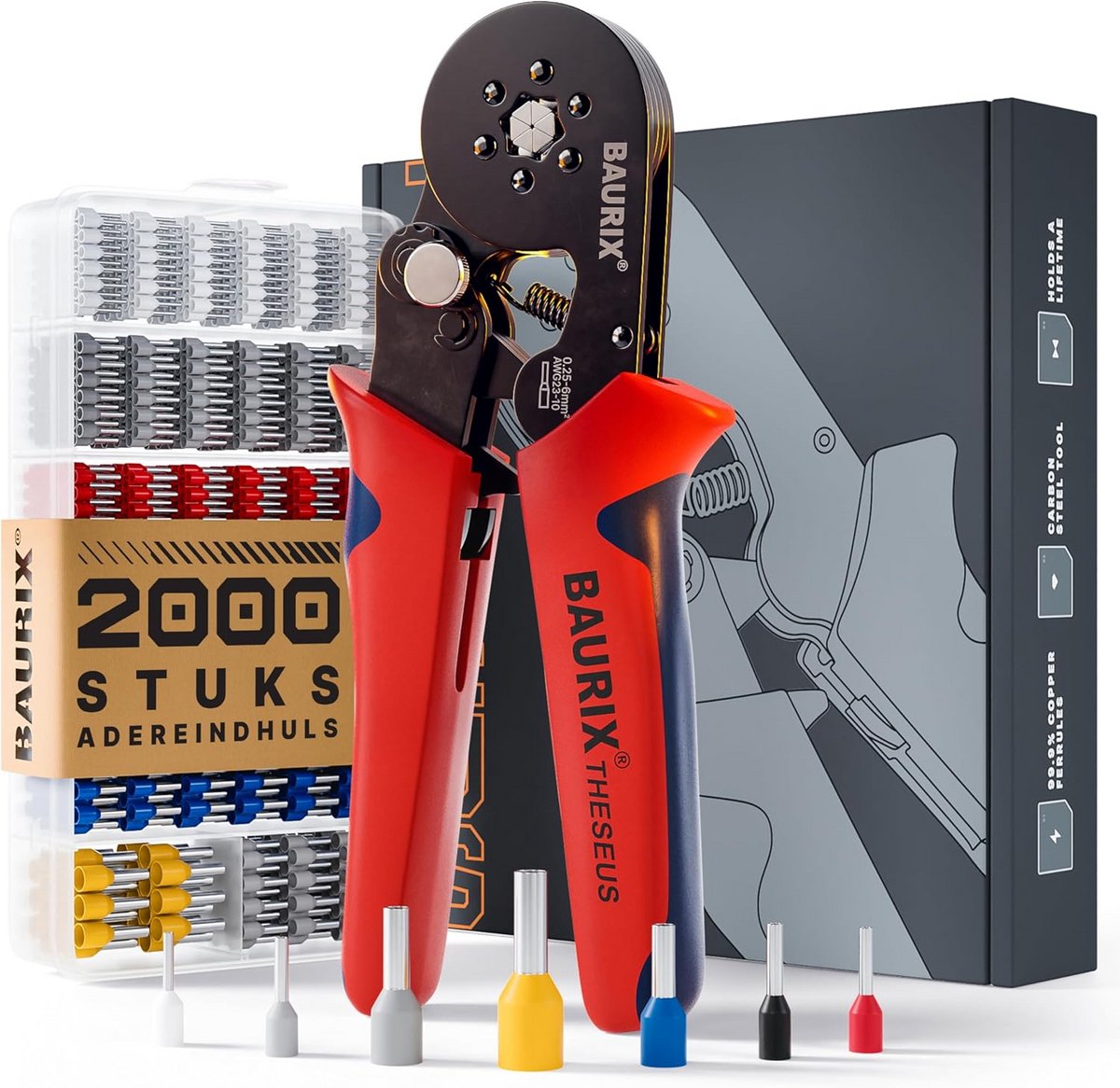 Krimptang Set met Zelfinstellende Adereindhulzen voor 0,25-6mm² - Professionele Ferrule Crimping Tool