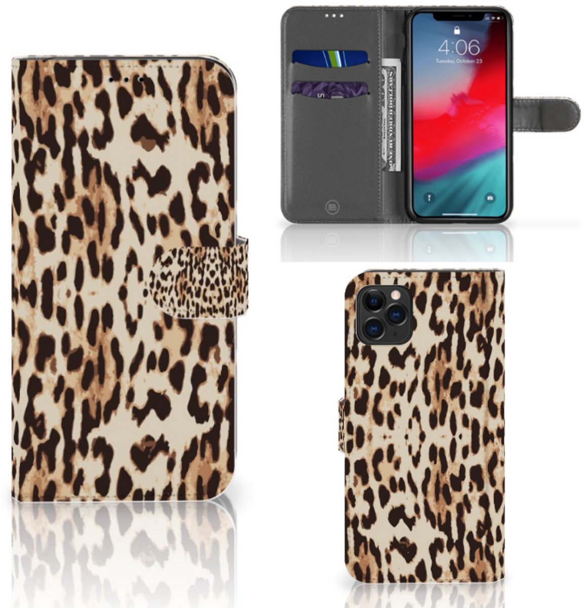 Boekhoesje voor Apple iPhone 11 Pro Max Telefoonhoesje met Pasjes Leopard