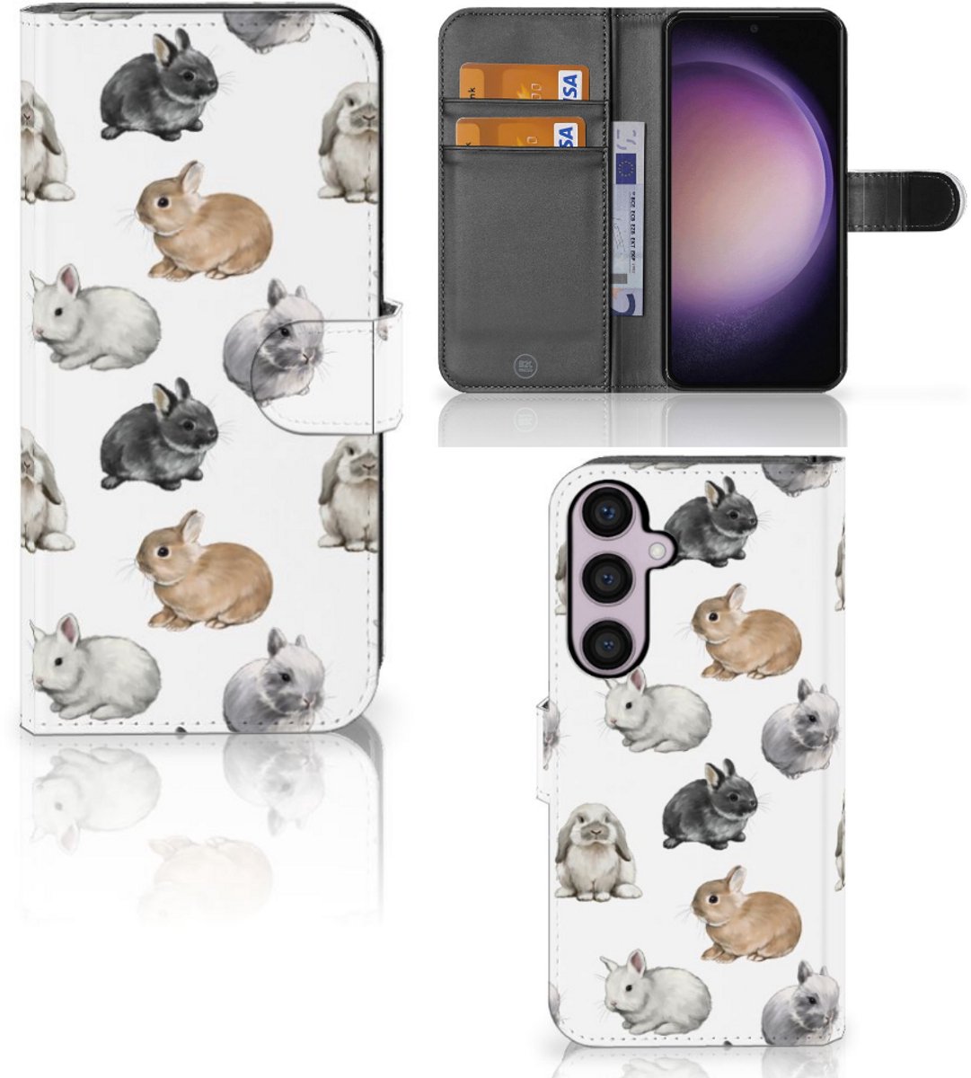 Telefoonhoesje met Pasjes voor Samsung Galaxy S24 Plus Konijntjes
