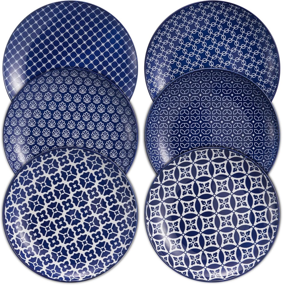 Set van 6 kleurrijke dinerborden van porselein - 26,7 cm, magnetron- en vaatwasserbestendig
