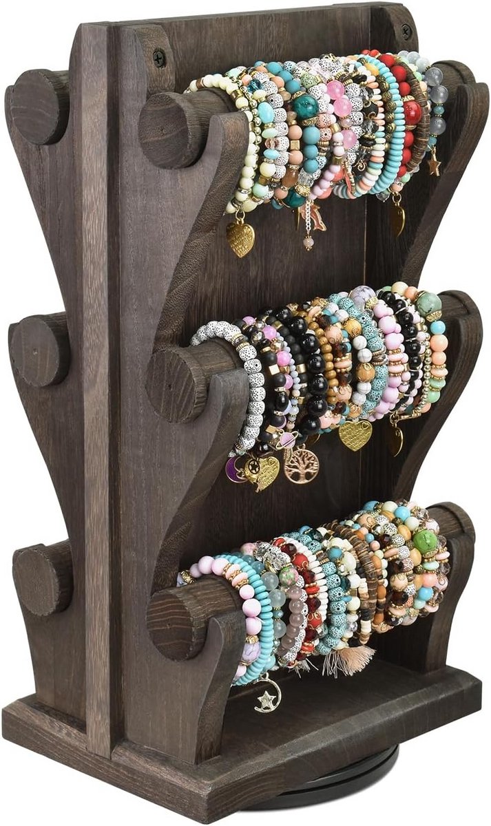 Dubbelzijdige roterende houten sieraden display stand voor armbanden