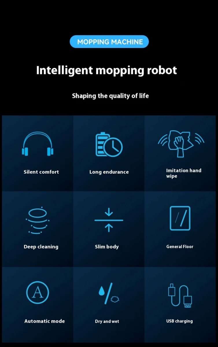 Chuanbao Smart Dweil Robot Volledig Automatisch Zwart - afbeelding 3