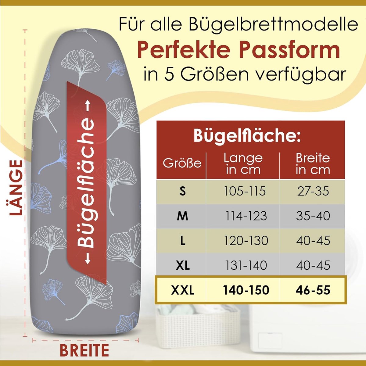 Strijkplankovertrek 150 x 50 cm met Warmtereflectie en OEKO-TEX Certificaat