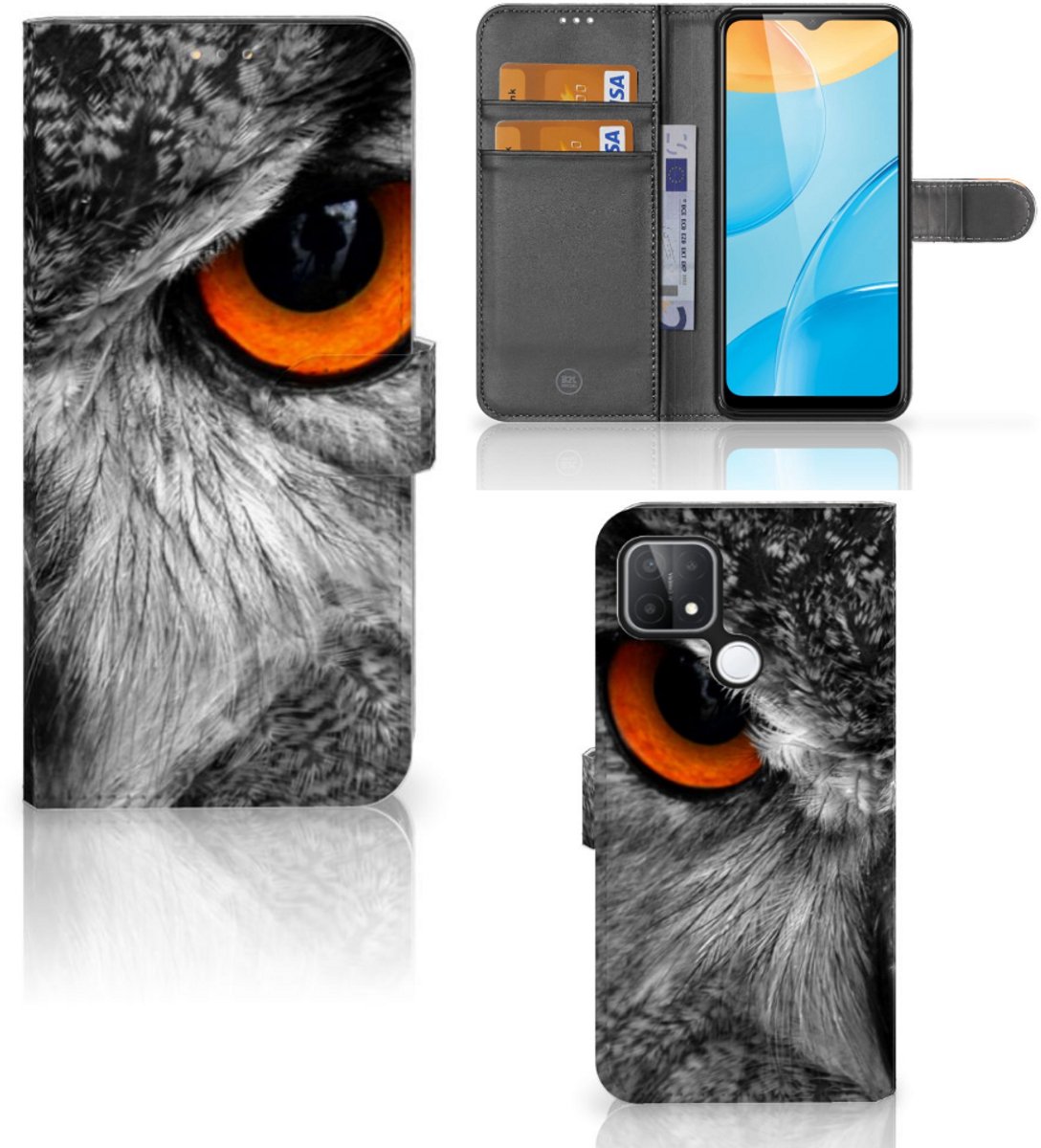 OPPO A15 Telefoonhoesje met Pasjes Uil