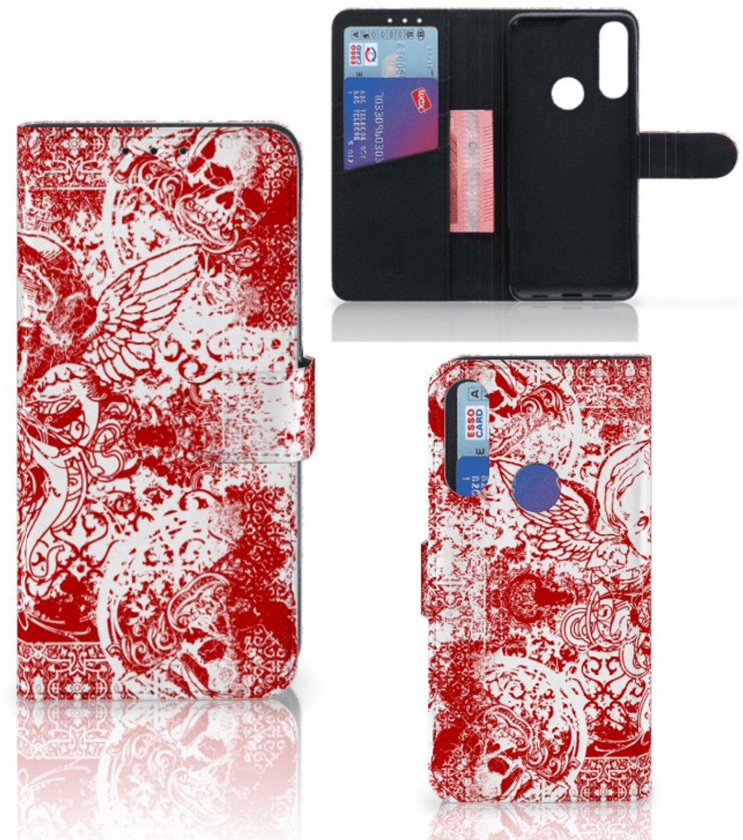 Telefoonhoesje met Naam Alcatel 1S 2020 Angel Skull Rood