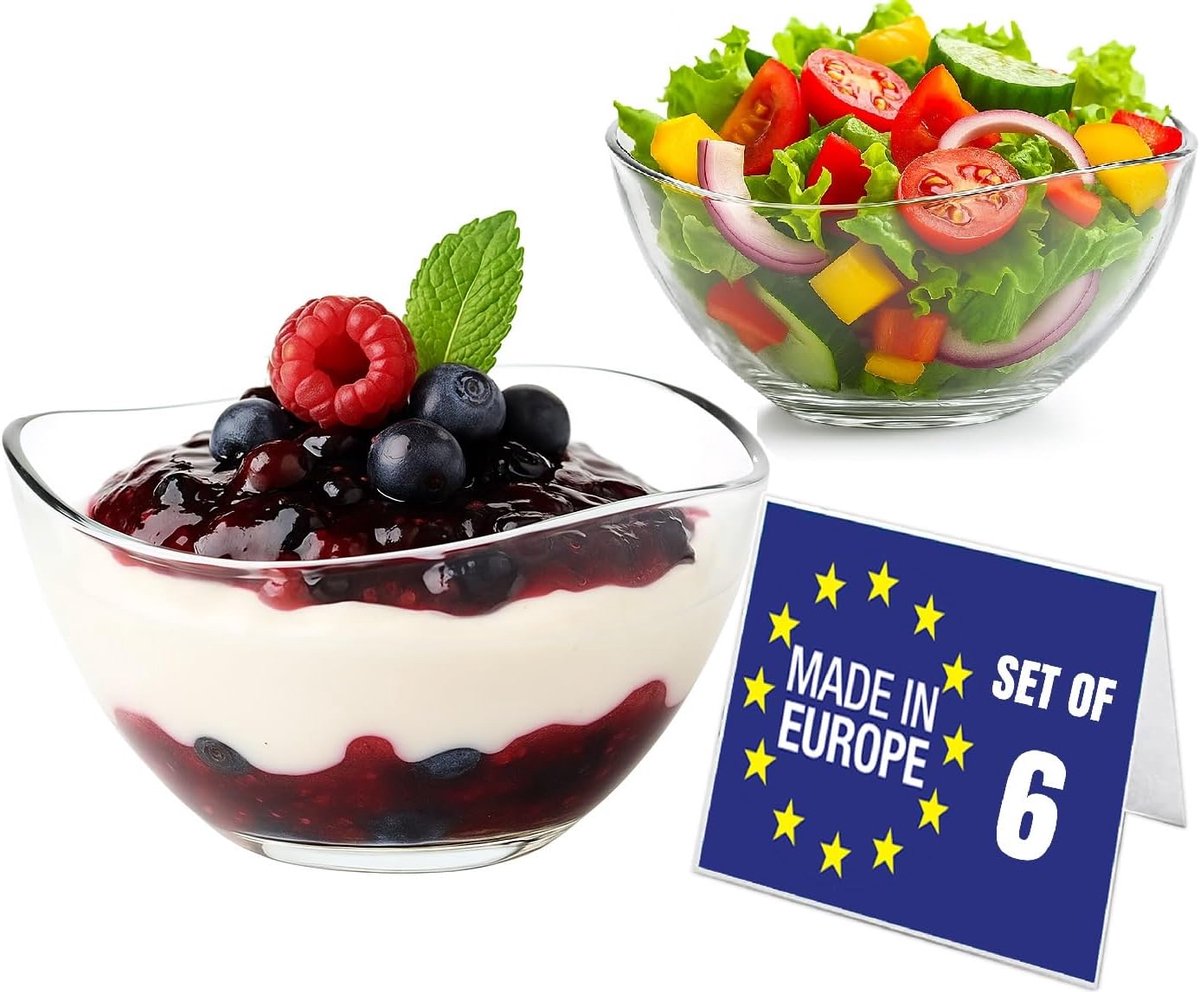 Set van 6 glazen dessertkommen - 310 ml, ideaal voor pudding, fruit en sauzen