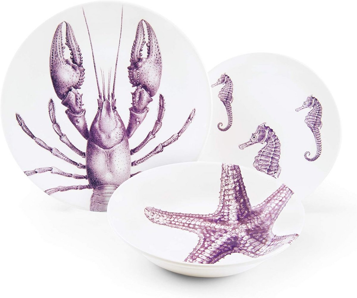 Ceramic Placemat with 3 Plates - Elegant Fauna and Flora Design