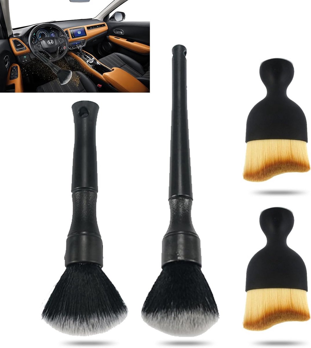 4 Stuks Ultra Zachte Stofborstels voor Autoreiniging - Interieur Detailing Borstels