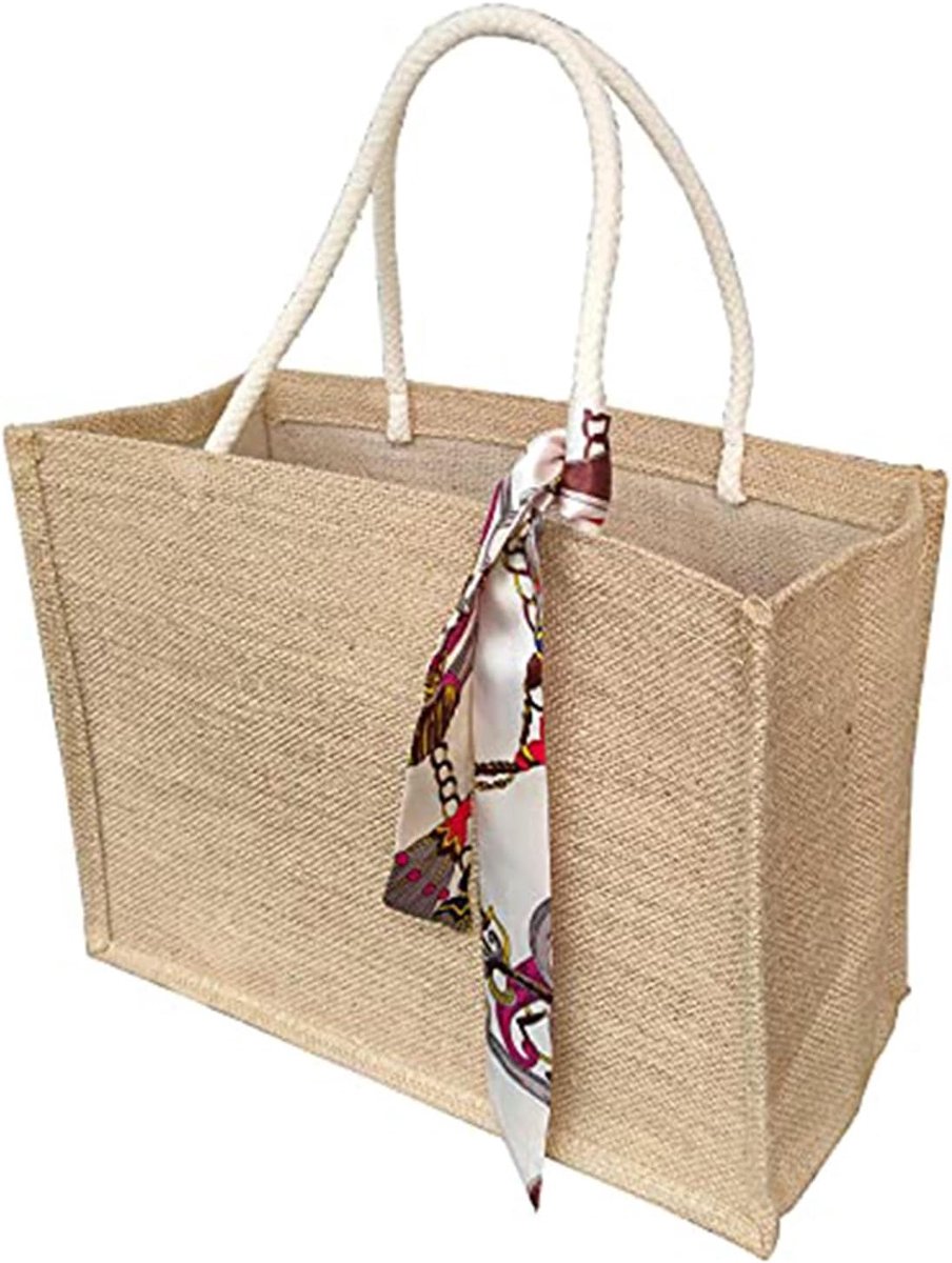 Jute Tas met Handvatten voor Draagbaar Winkelen en Strand