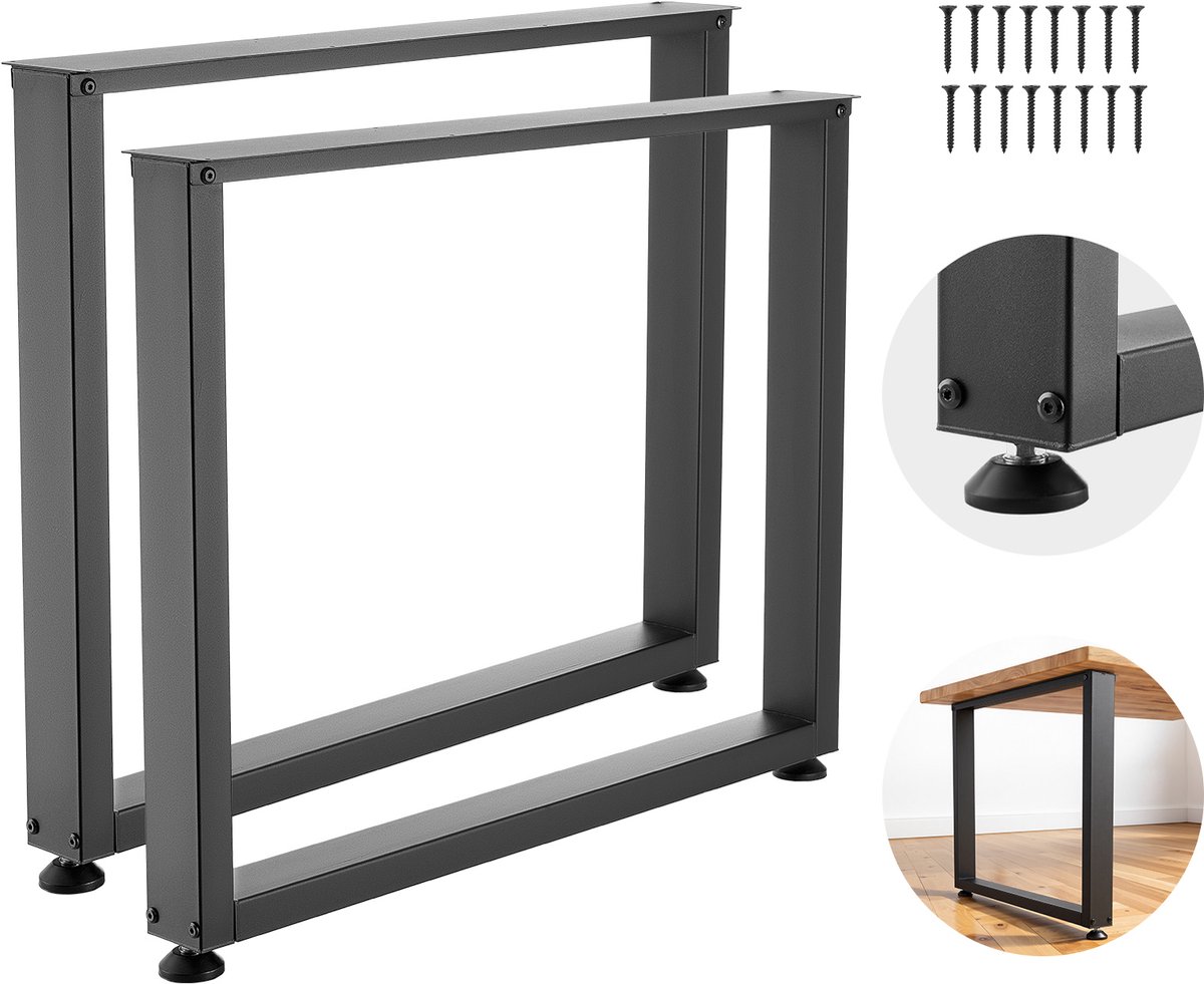 Vevor Tafelpoten van Vierkante Profielen, Set van 2, 750x900 mm, Tafelonderstel, Max. 1000 Kg, Tafelpoten, Meubelvoeten, Tafelonderstel, Tafelpoten voor Bureaus, Salontafels, Eettafels, Zwart
