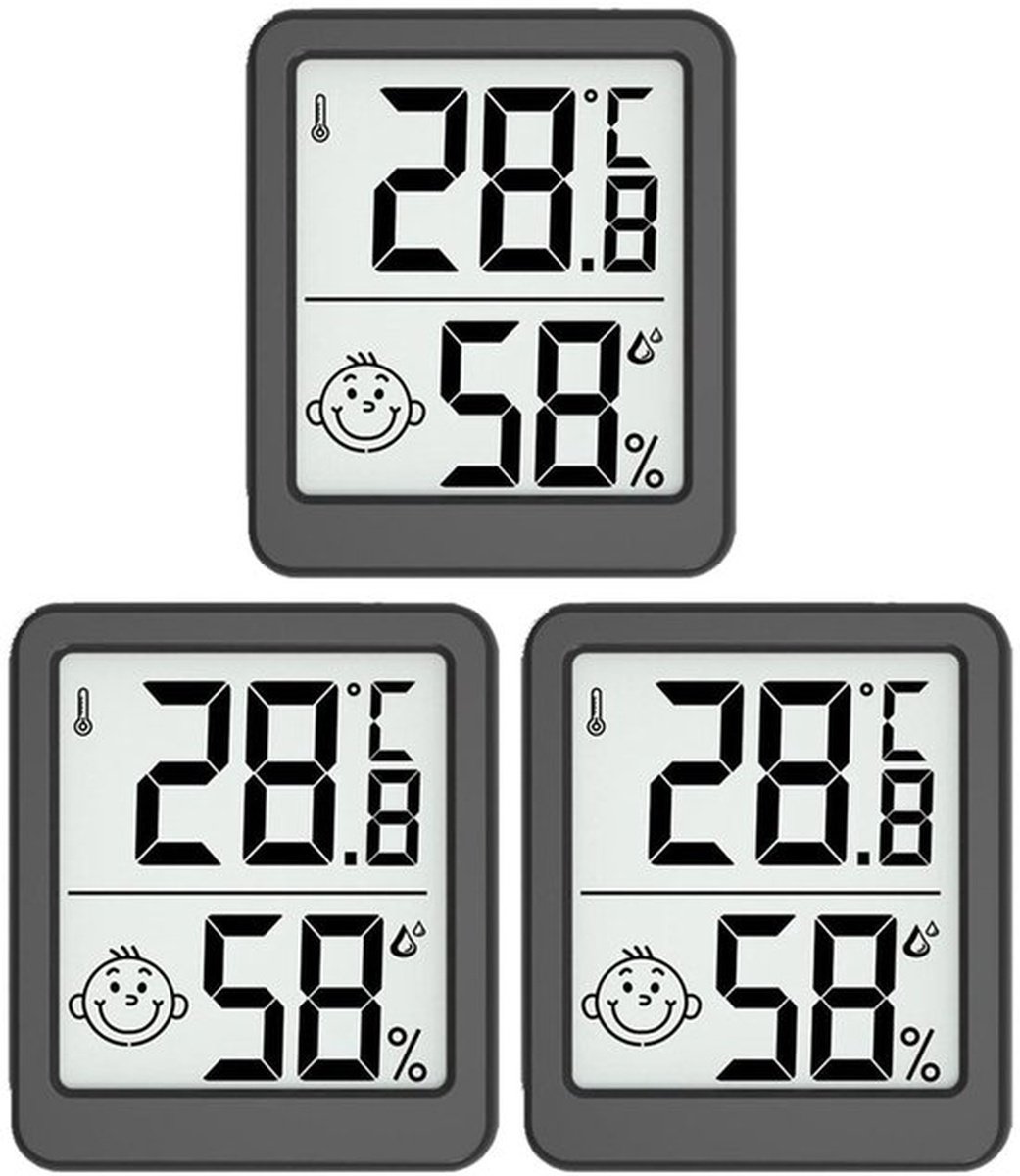 3x Mini Lcd-Thermometer - Groot Formaat - Digitaal Lcd - Thermometer Hygrometer - Elektronische Temperatuur-Vochtigheidsmeter Voor Binnenruimtes Sensormeter Weerstation - - zwart