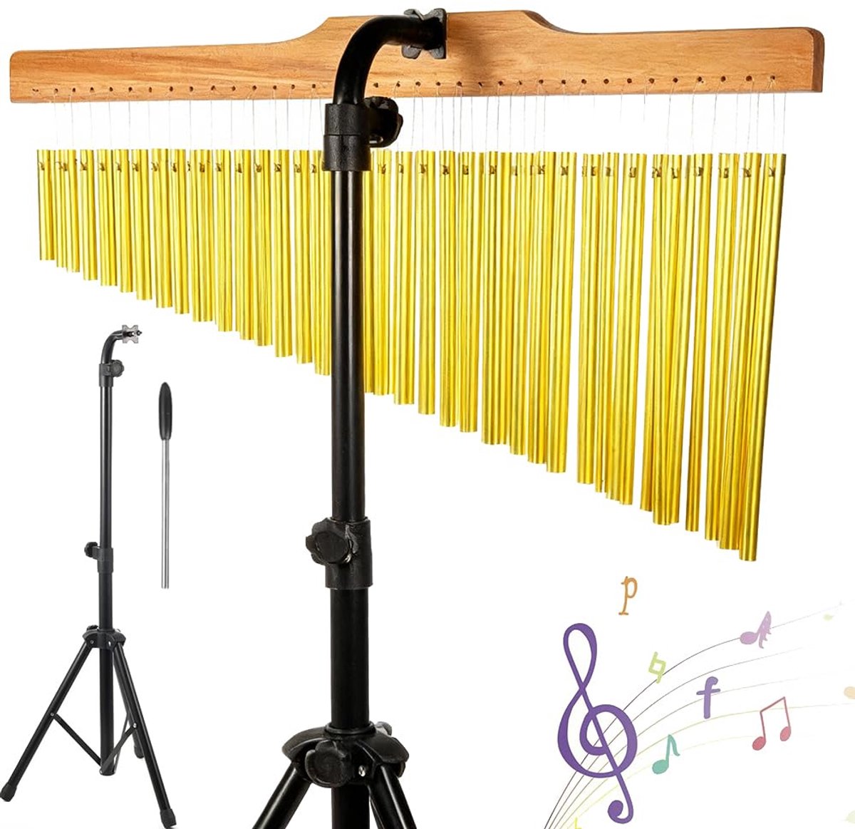 Slagklokken Set - 36 Gekleurde Aluminium Staven - Inklapbare Standaard 72-115 cm