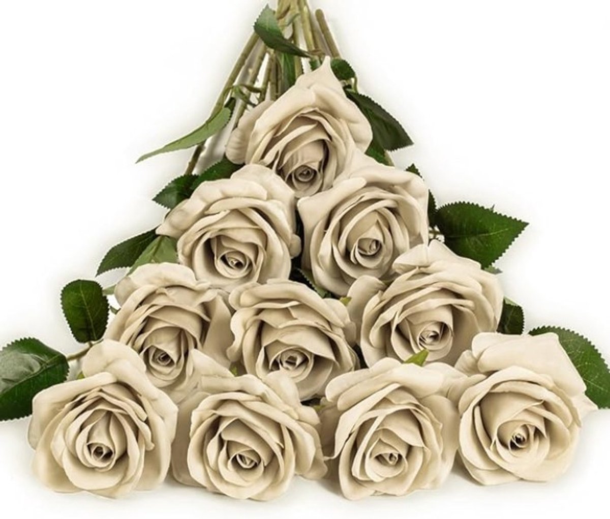 Set van 10 realistische zijden rozen met lange stelen voor bruiloftsdecoratie en tafelarrangementen