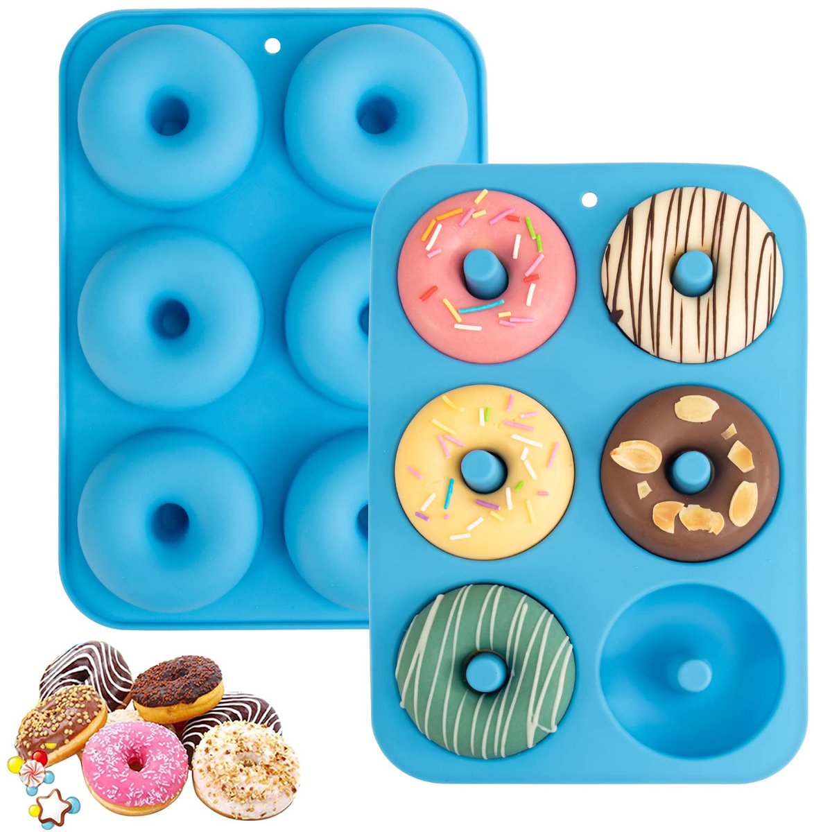 2 Donutvormen – Bakvormen - siliconen mal – Hittebestendig – 27.4*17.6*1.2cm - Siliconen – Blauw