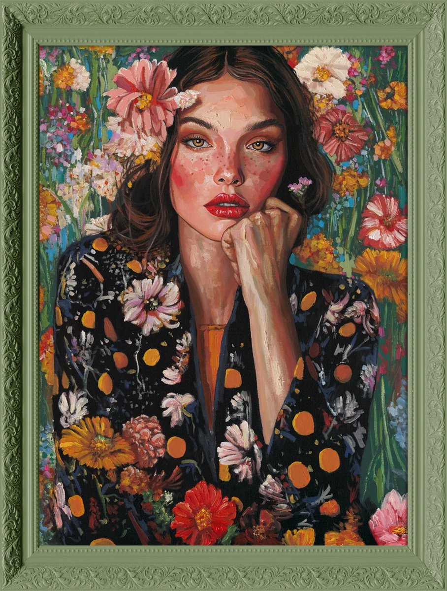 Damn Schilderij met lijst bloemenziel 70x90cm multi