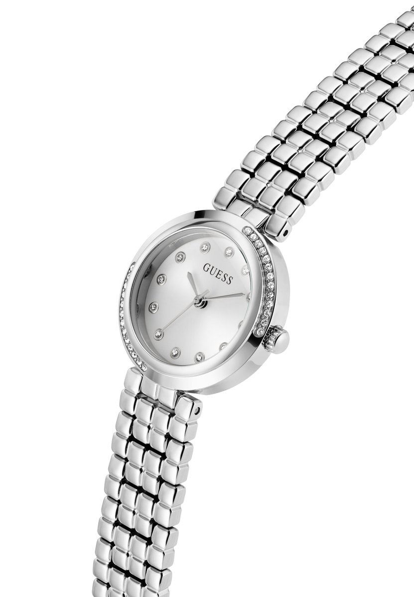 Guess Clara Quartz Analoog Horloge Zilverkleurig Kast: 100% Gerecycleerd Kunststof | Armband: 100% Gerecycleerd Kunststof 28 mm GW0930L5