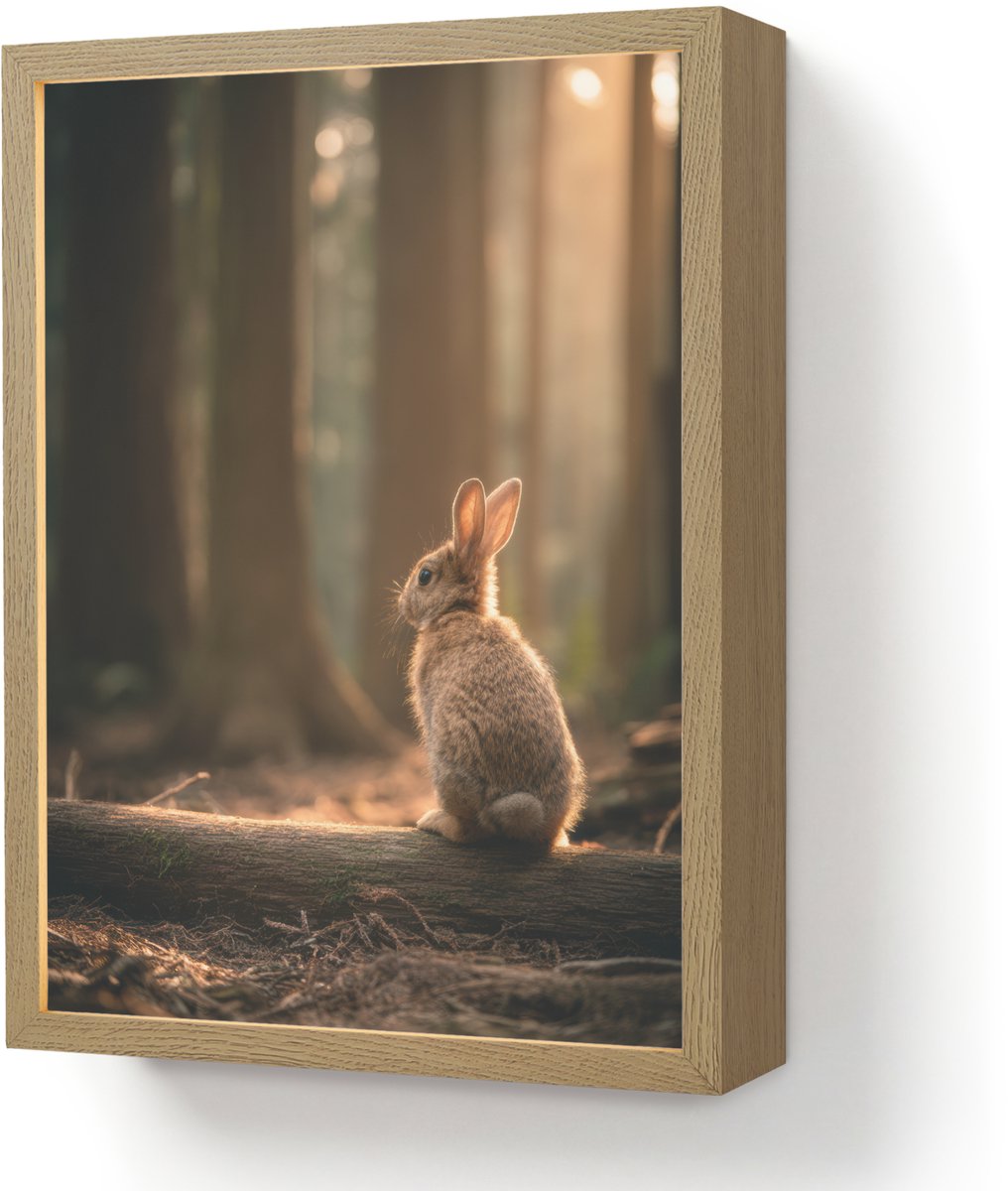 Wandlamp 30x40 cm - Oplaadbaar - Konijn - Bos - Zonnestralen - Wandlampen binnen woonkamer