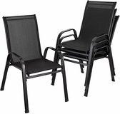 Tuinstoelen Set van 4 – Stapelbare Stoelen met Hoge Rugleuning – Stalen Frame en Teslin Zitting – Zwart – Voor Tuin, Balkon en Camping