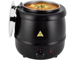 400W Elektrische Soepkoker 10L - Roestvrijstalen Binnenpot & Gietijzeren Buitenpot - Warmhoudpot 35-80°C voor Soep, Sauzen en Dranken - Ideaal voor Buffet, Feesten en Grote Gezinnen - Zwart